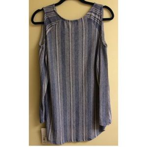 Massini 1X Cold Shoulder Blue Striped Long Sleeve Tunic Top NWT